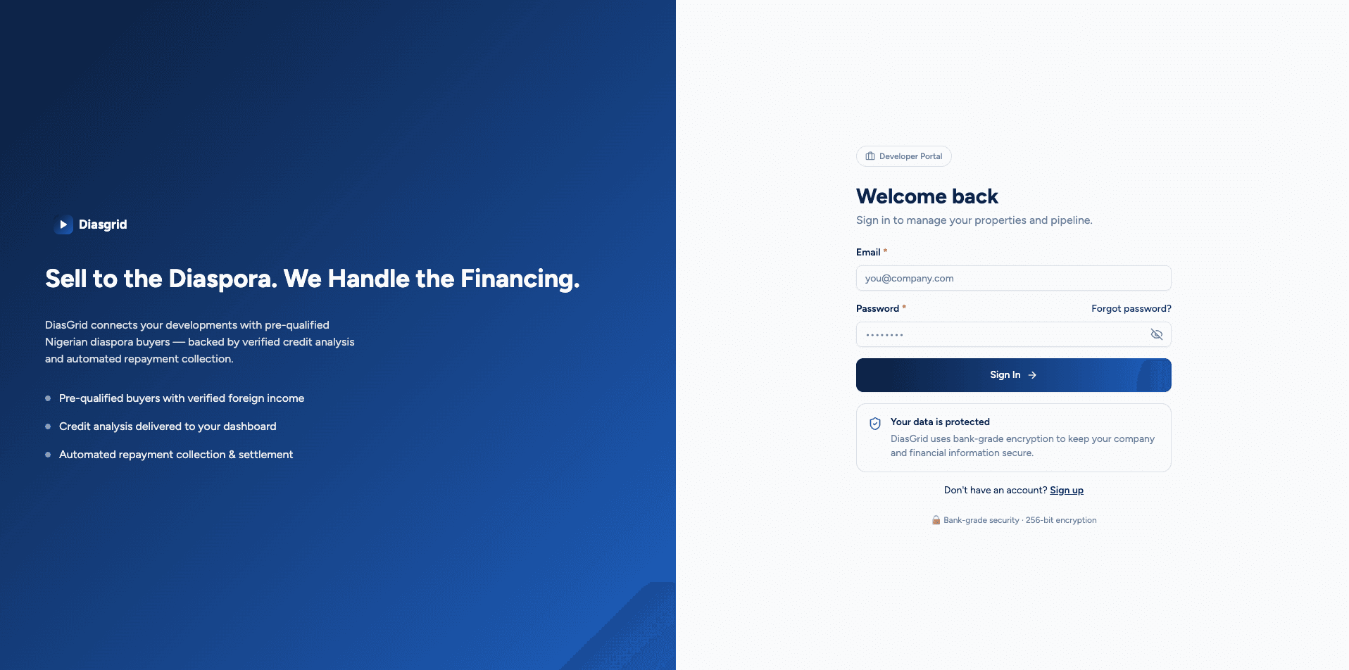 DiasGrid developer portal landing