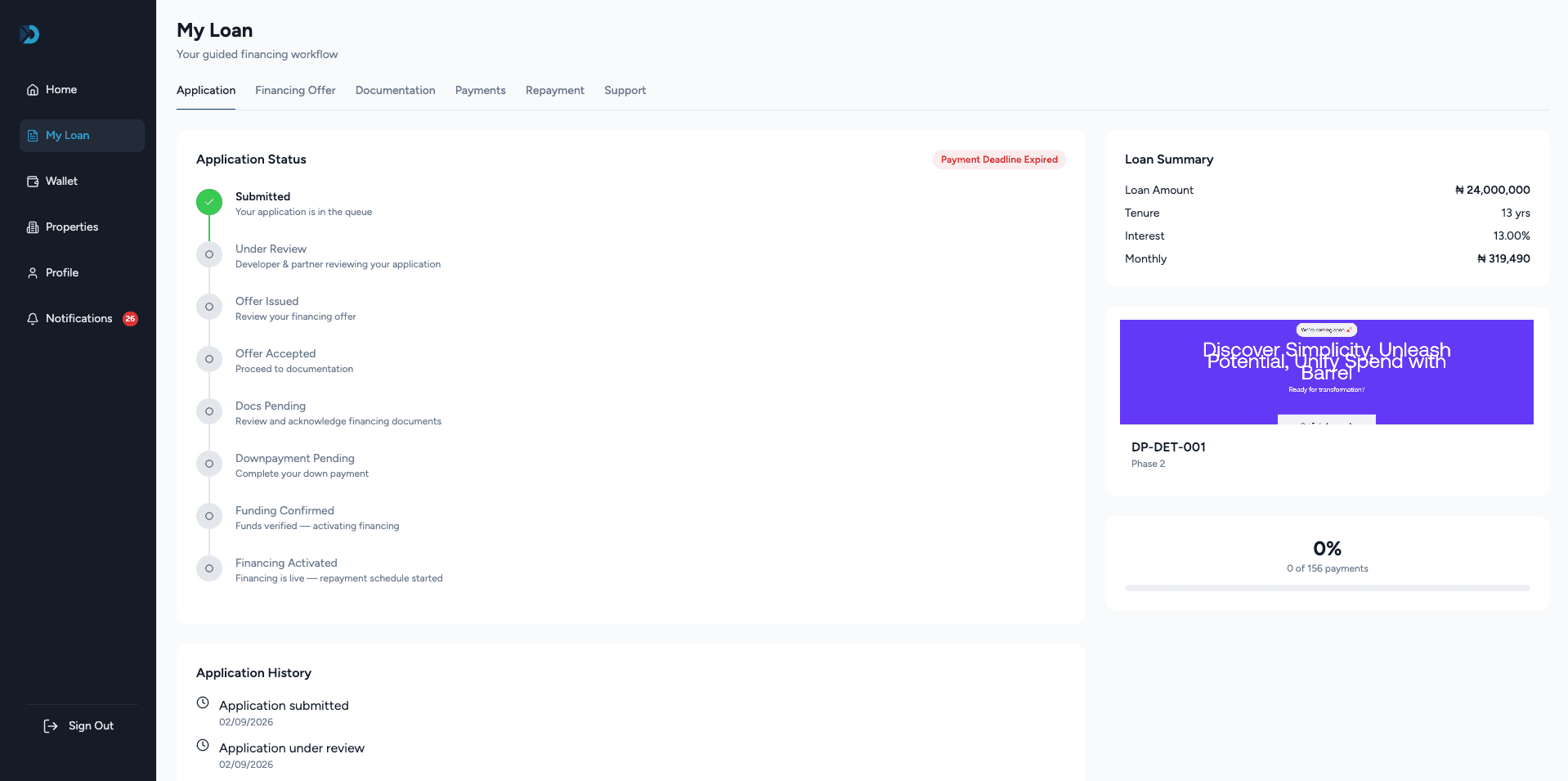 DiasGrid customer loan screen