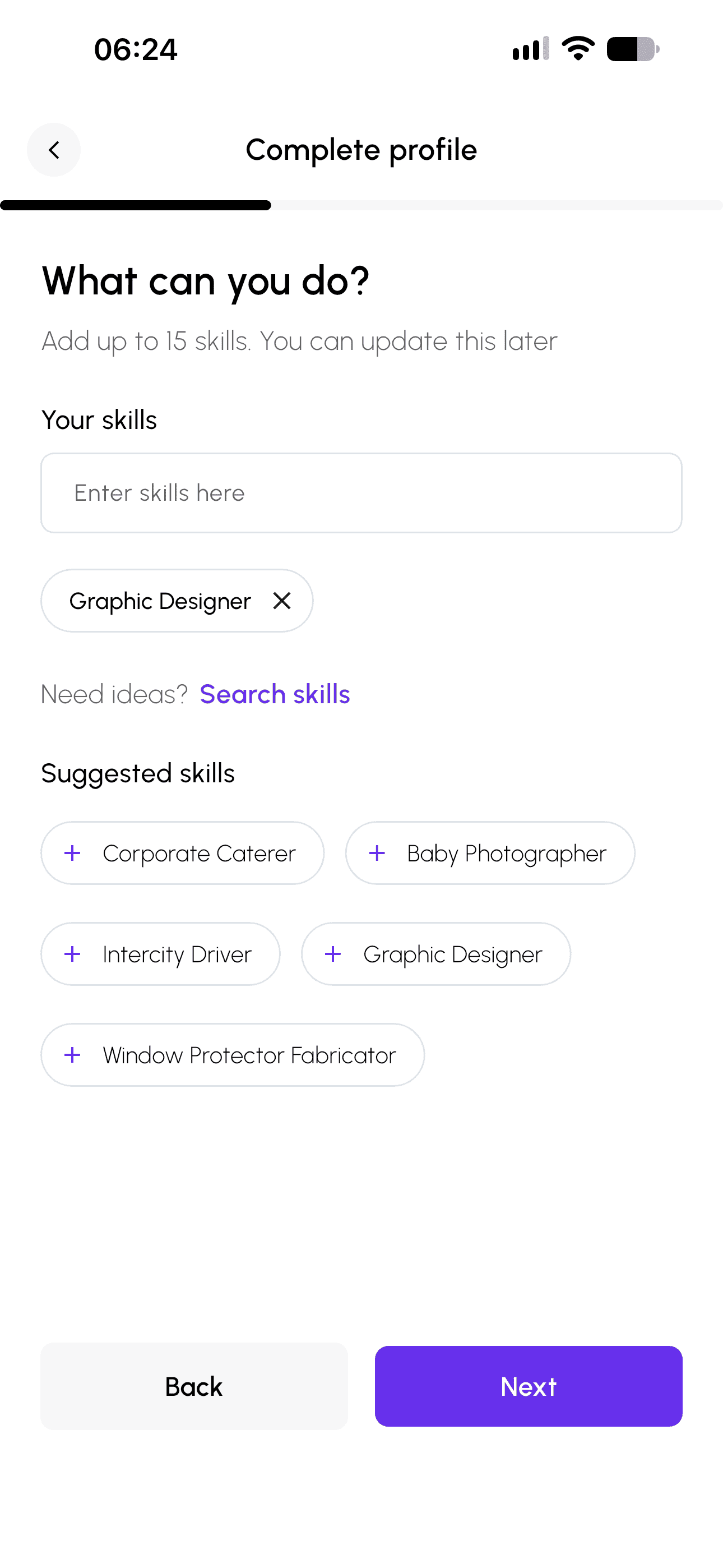 Freelancer profile creation step 2